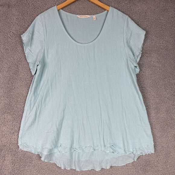 Soft Surroundings Jacinda Top Teal Blue Size Small Gauze Cotton Short Sleeve - Picture 2 of 12